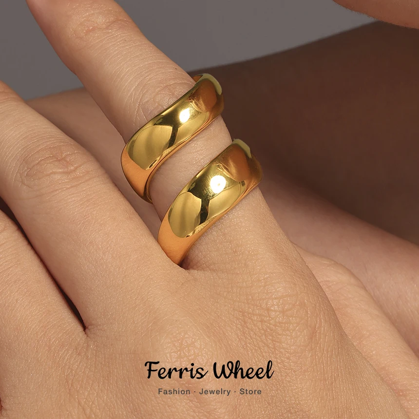 Einzigartige kreisförmige Edelstahlringe für Frauen, 18 Karat vergoldet, wasserdicht, nicht verstellbar, Ring-Charm, Luxus-Schmuck