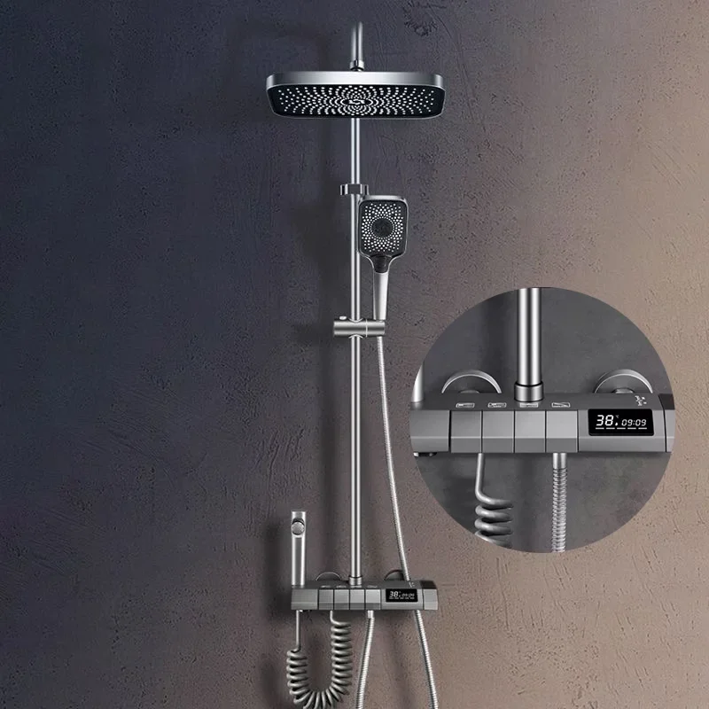 

Digital Display Shower System Bathroom Thermostatic Shower Set Bathtub Wall Mount Rainfall Bath Hot Cold Faucet Set