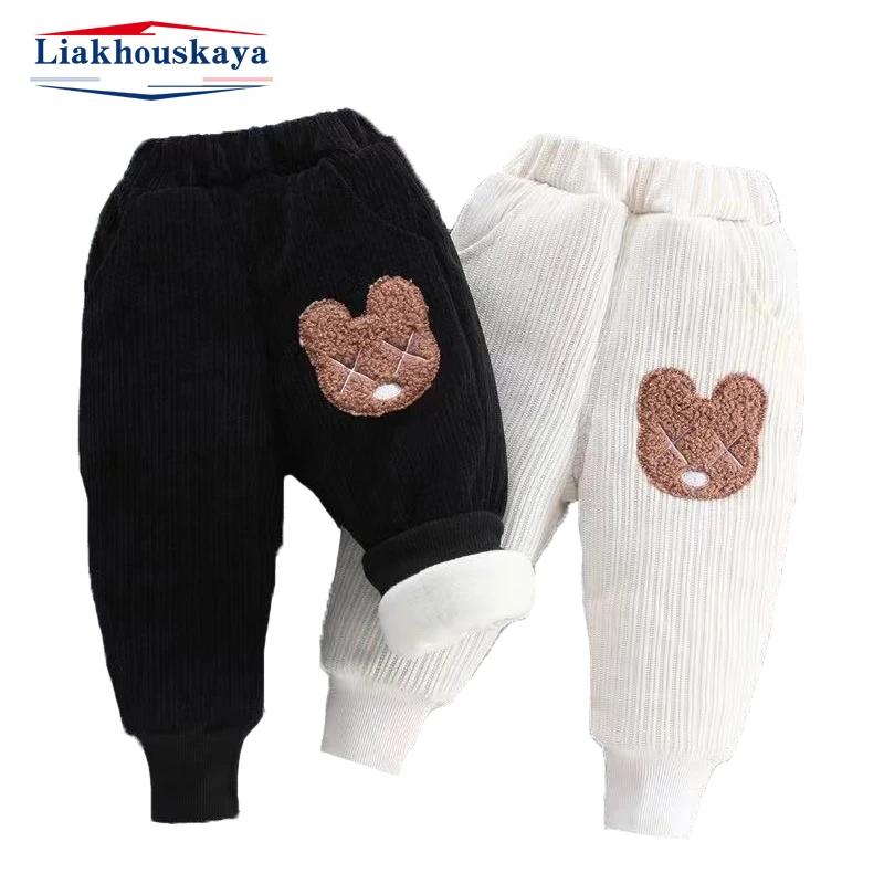 

2023 Autumn Winter Kids Warm Pants Baby Boy Inner Fleece For Boys Fleece Trousers Outer Wear Sports Thicken Clothes Casual Pants