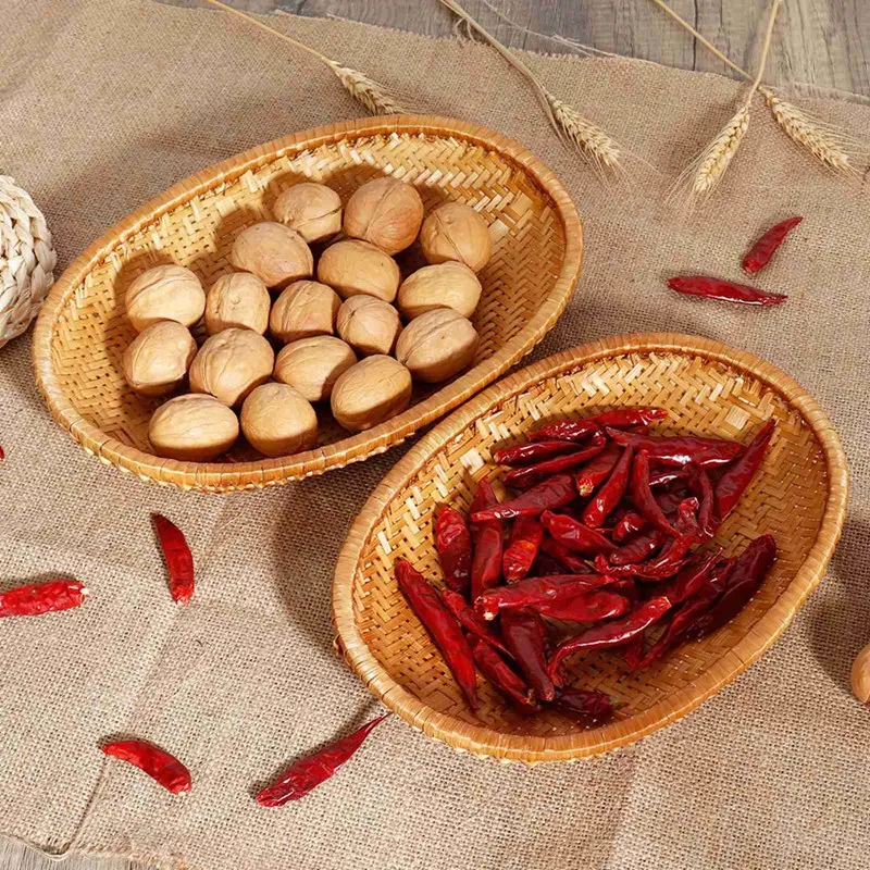 Handmade Weaving Storage Trays Bamboo Sieve Raft Round Dustpan DIY Decorative Fruit Bread Basket Kitchen Storage Home Decor