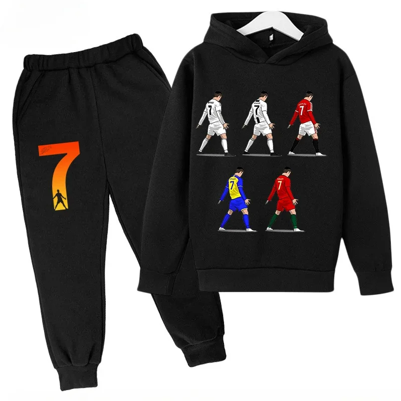 thumbnail image 1 of Conjunto de sudadera y pantalones deportivos para niños, conjunto de 2 piezas para niños y niñas, ropa para niños con estampado de avatar de Ronaldo, 1 of 5