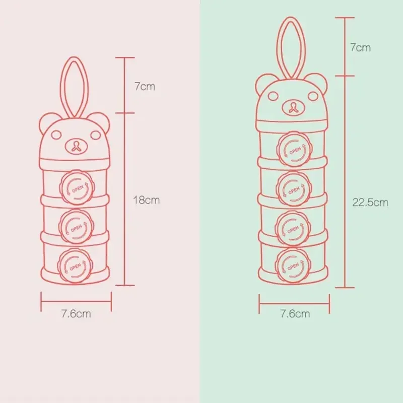 4 Layer Cartoon Portable Newborn Baby Food Container Box Essential Cereal Milk Powder Box Infant Kids Formula Milk Container baby food storage containers portable food storage box