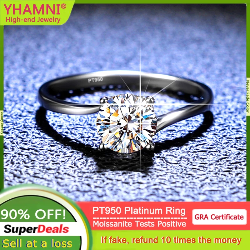 

With Credentials PT950 Platinum Rings Solitaire VVS 1 Carat D Color Moissanite Diamond Rings for Women Wedding Band Fine Jewely