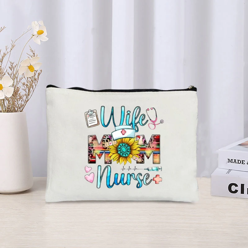 Medical Supply Nurse Printed Canvas Cosmetic Bag Organizer Sundry Zipper Storage Pouch  Makeup Bags Office Supplies Pencil Case 4
