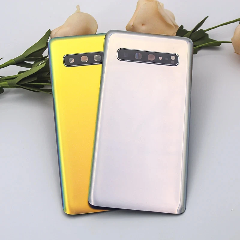 삼성 갤럭시 S10 5G SM-G977B G977F 배터리 후면 커버, 후면 문짝 유리 패널 하우징 케이스, 접착제 추가 카메라 렌즈 교체