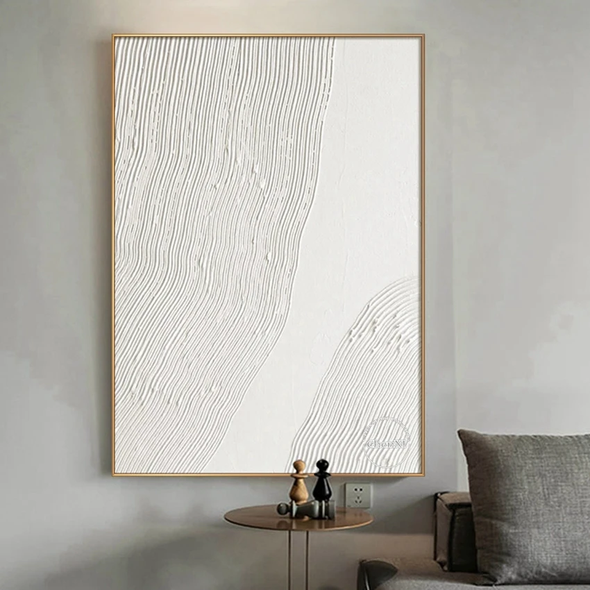 

Free Shipping Hot Sale Contemporary Hand-painted Abstract White Line Paintings On Canvas Large Bedroom Decoration Unframed