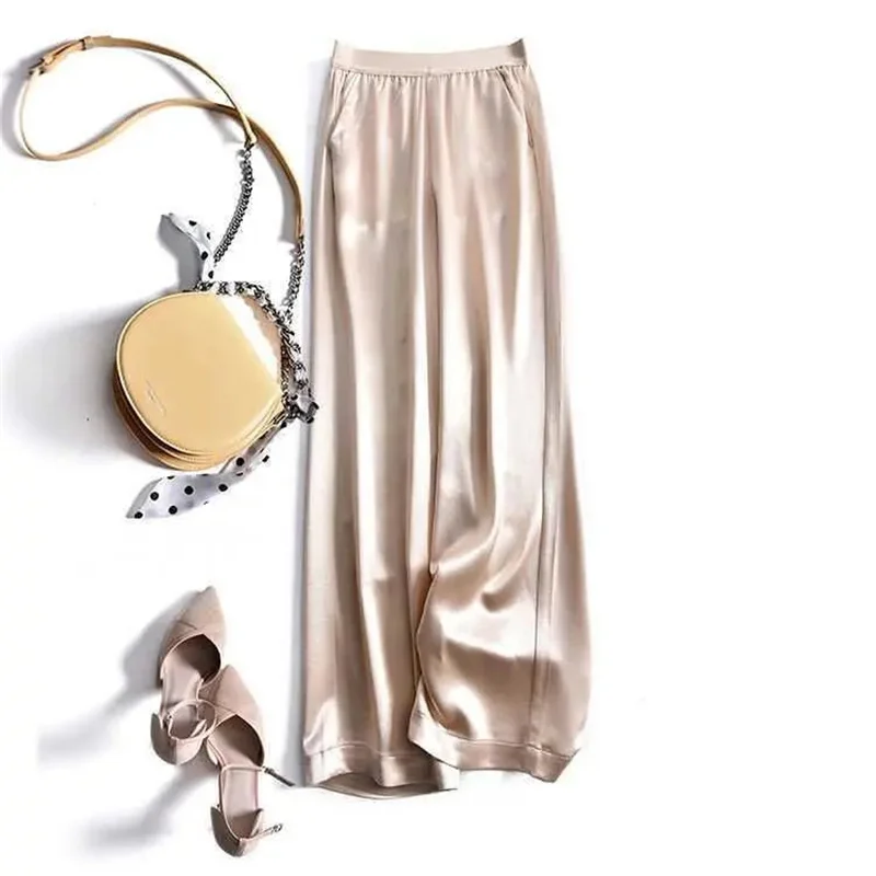 Acetate wide leg pants women's high waist drape silk skating silk straight pants 2022 summer thin loose casual mopping trousers