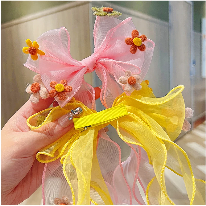 ⓝⓔⓦ【フリルステッチリボン】ベビーヘアクリップ　キッズヘアクリップ　ヘアゴム ⓝⓔⓦ【フリルステッチリボン】ベビーヘアクリップキッズヘア