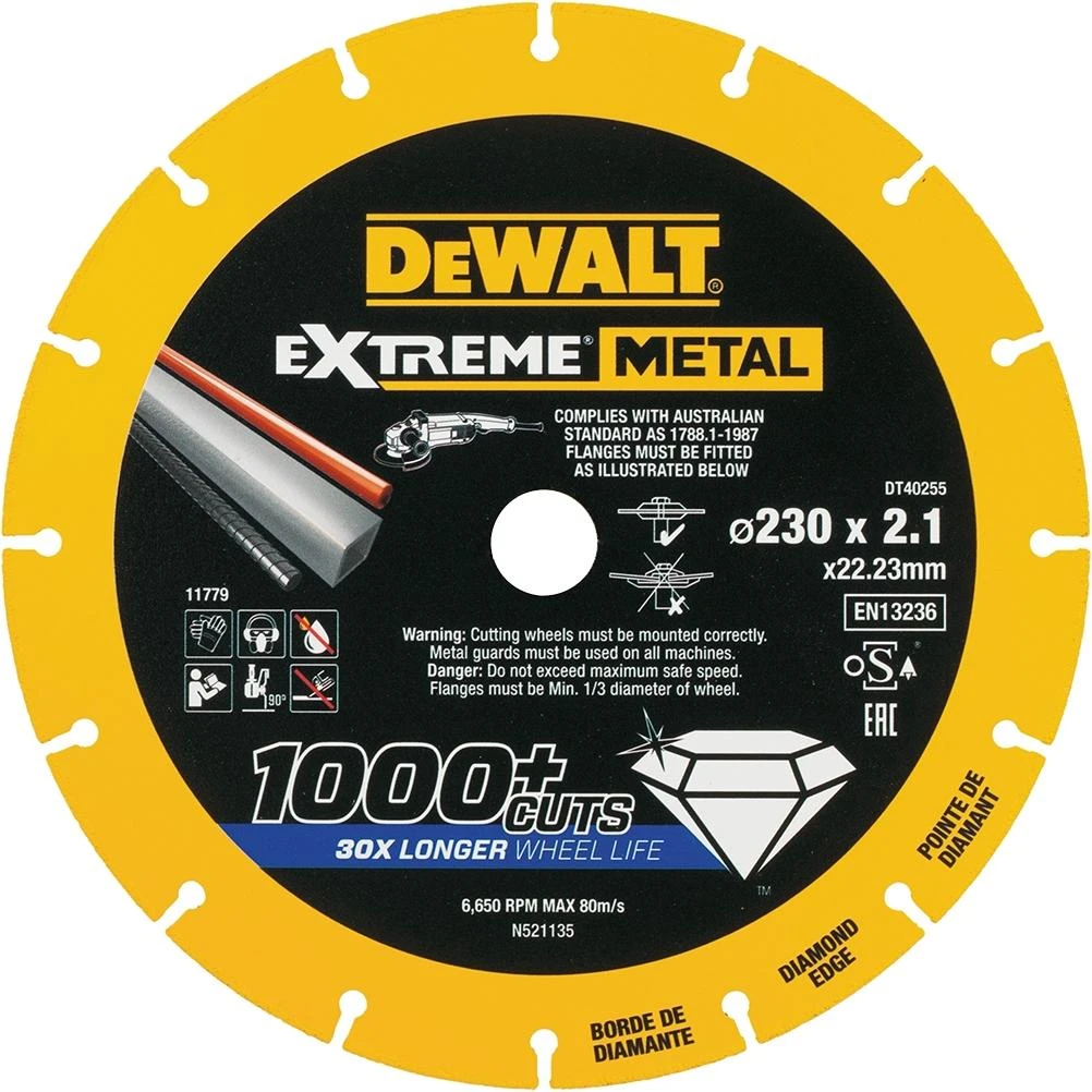 Диск алмазный DeWalt Extreme Metal 230 (DT40255) (диаметр мм до 6650 об/мин слой 1 5 для сухой резки) |