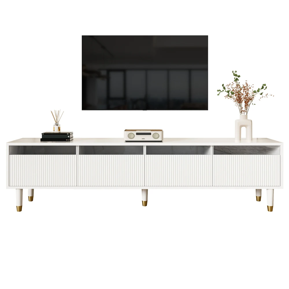 178 cm moderner weißer TV-Schrank, minimalistisches Design, mit großem Stauraum und 4 Schubladen, stabil, stilvoll und vielseitig, für Wohnzimmer – Detail 24