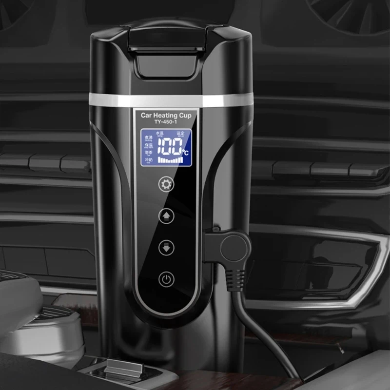 12V/24V/220V LED Portable Car Electric Kettle Outdoor Travel Heated Insulated Coffee Pot Home Stainless Steel Milk Thermos Cup 3