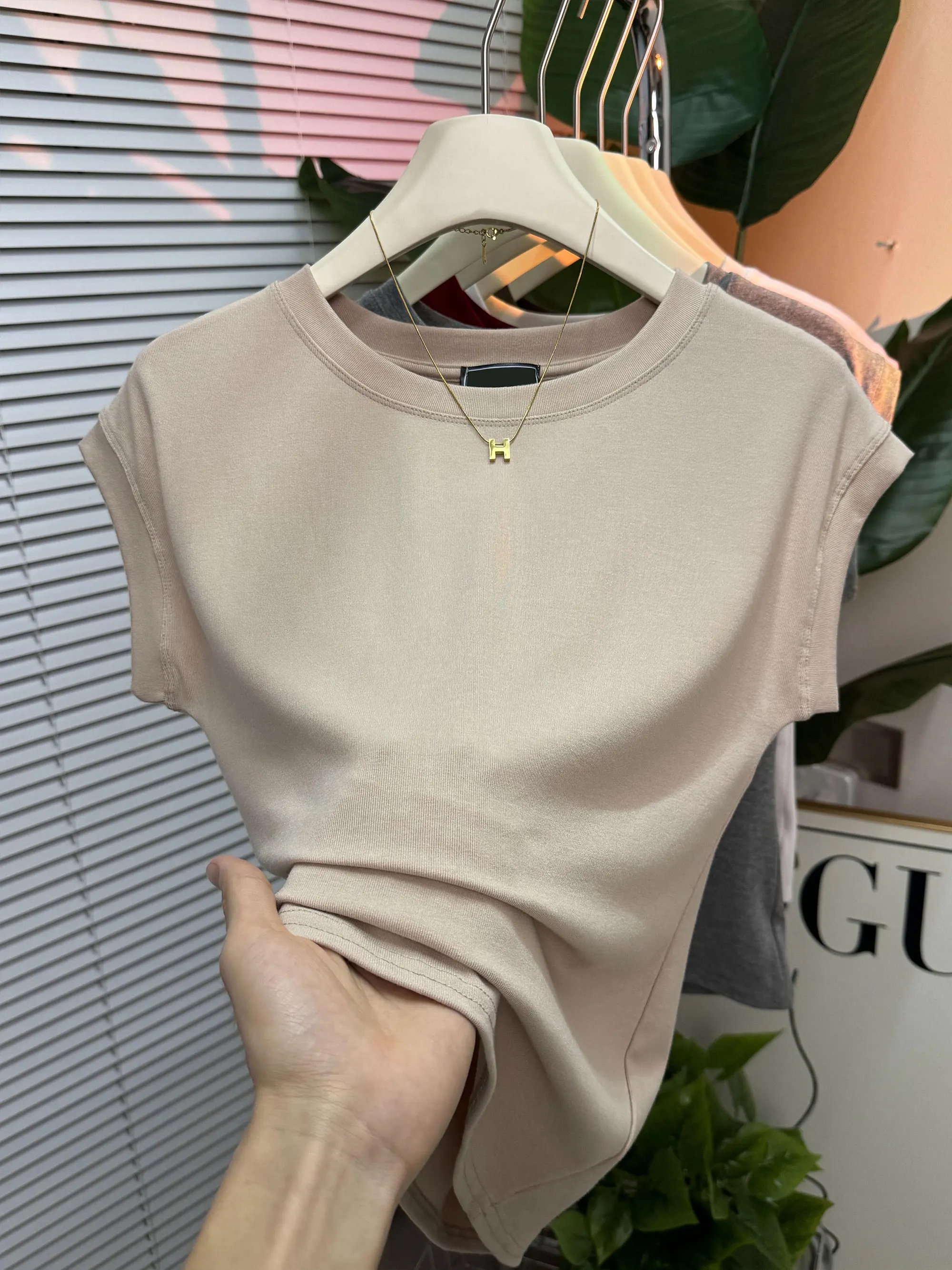 Raglan Sleeved Summer Short Sleeved T-shirt Round Neck Red