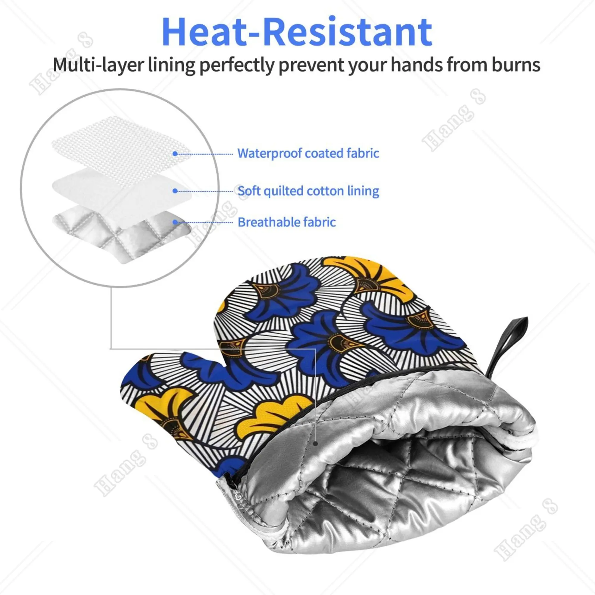 African Mud Cloth Bogolan Floral Design Oven Gloves for Women Men Oven Mitts Set of 2 for Cooking Baking Grilling BBQ One Size