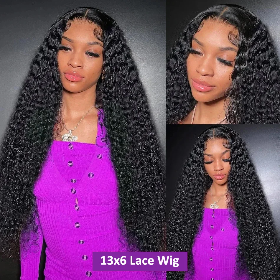 Human Hair Wig 250 Density 13x6 HD Water Curly Glueless Lace Frontal Brazilian 30 40 Inch 13x4 Loose Deep Wave