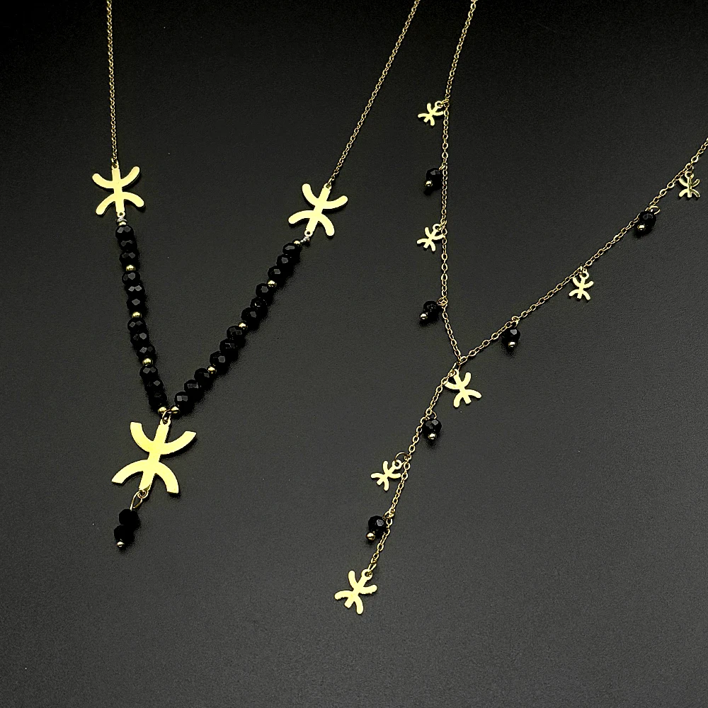 Vintage Nordafrikanische Berber-Symbol-Halskette für Frauen Edelstahl Amazigh Yaz Böhmischer Ethnischer Stammes-Langketten-Schmuck Geschenke
