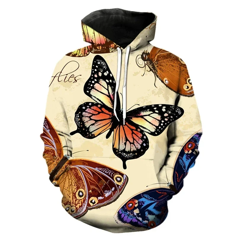 Sudadera con capucha con estampado 3D de mariposa exquisita para hombres y mujeres, sudadera con estampado de insectos de manga larga, sudadera holgada estilo Harajuku, sudaderas con capucha