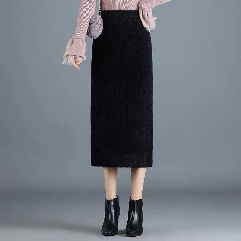 

Юбка женская трикотажная средней длины, модная нежная однотонная Повседневная универсальная в Корейском стиле, с разрезом сзади, на осень-зиму, T798