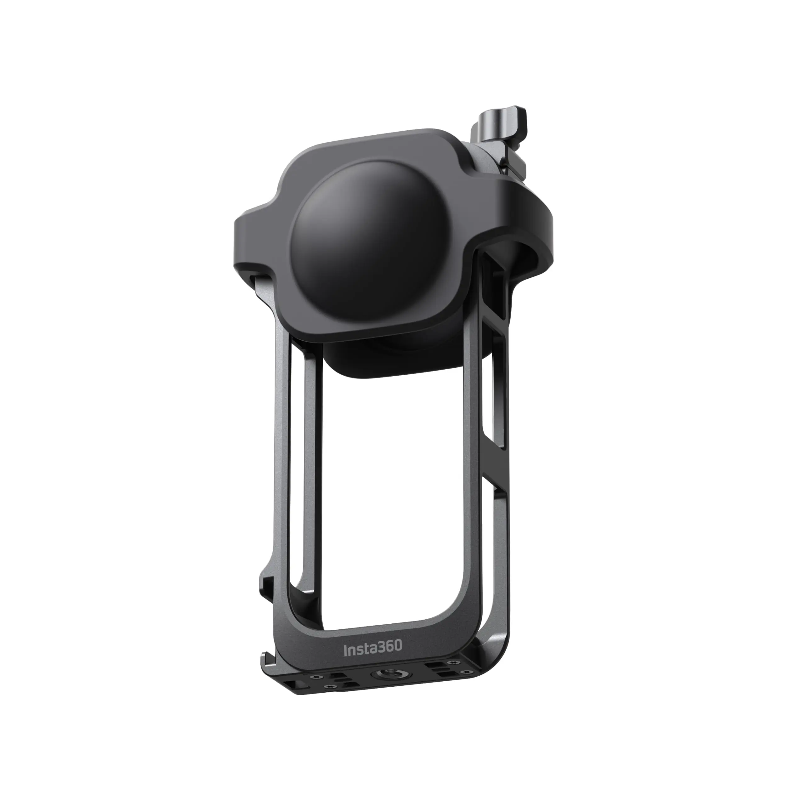 Détail du cadre métal pour Insta360 X4 Air, surface texturée et ouverture pour objectif