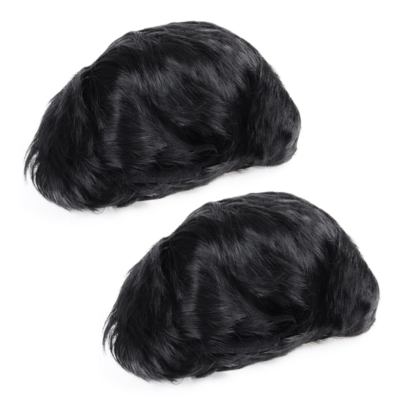 

2X Mens Short Straight Black Daily Life Full Wig