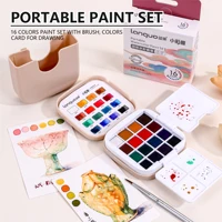 16 Colors Mini Portable Solid Watercolor Paint Set with Brush & Palette Travel Sketching Painting Box for Art Drawing Sketching 1