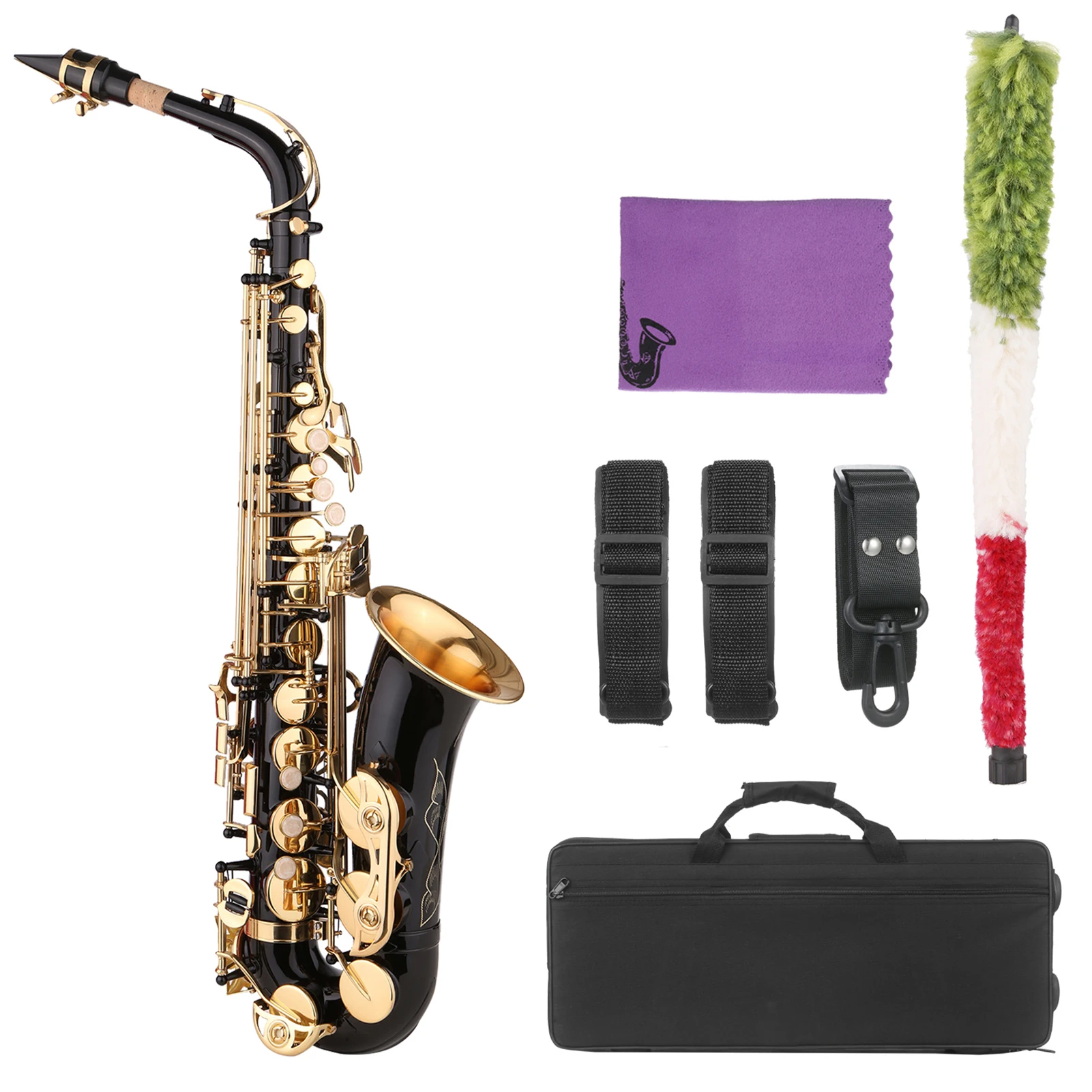 Saxophone Black Paint Sax for Beginner Student Intermediate Player Brass Saxophone with Mouthpiece Carrying Case Cleaning Cloth