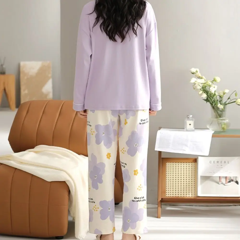 Long-Sleeved Women's Two-Piece Pajamas Large Size Loose Fit Pajama Suit Cotton Material Soft Fabric Homewear Suit Maternity Use