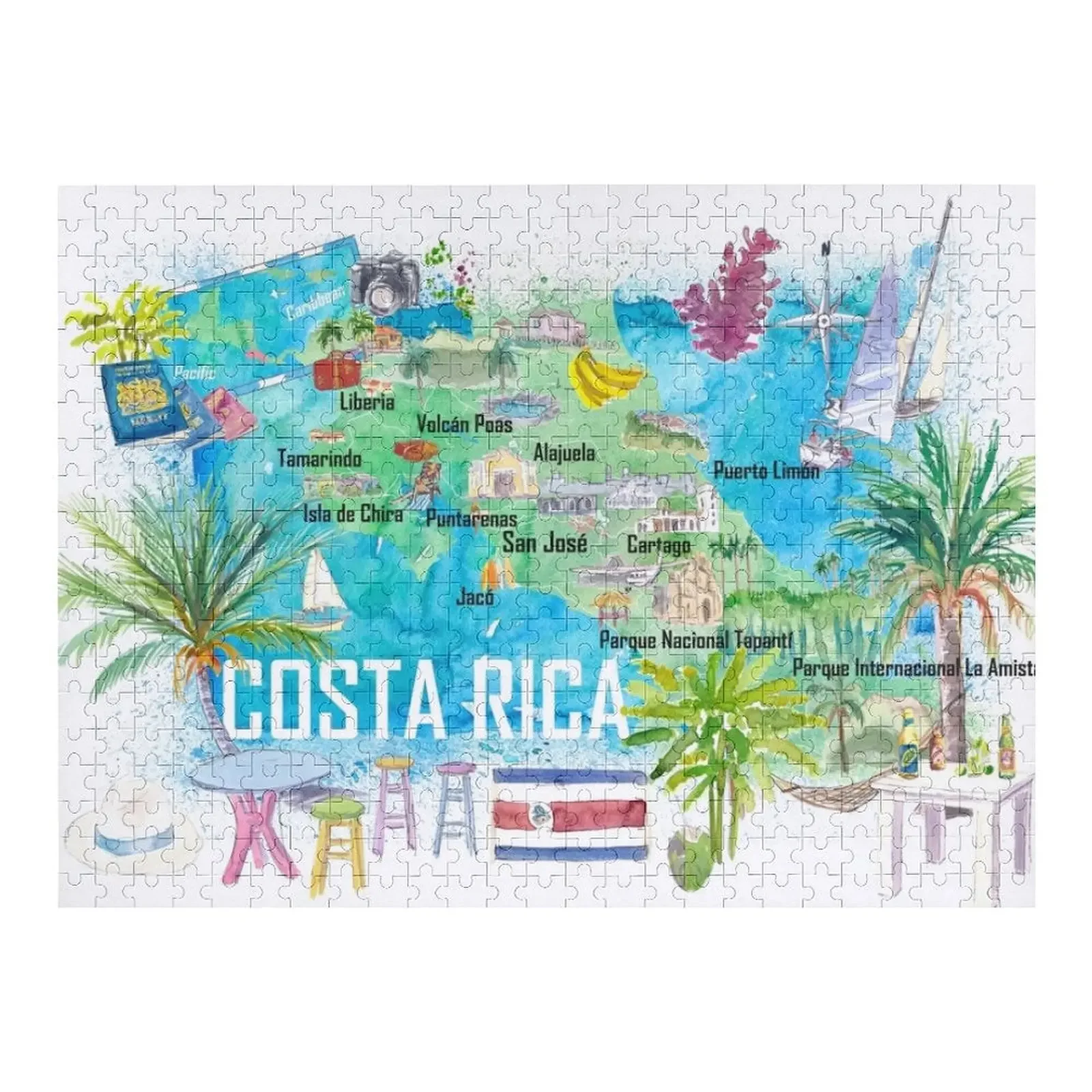 Costa Rica Illustrated Travel Map with Roads and Highlights Jigsaw Puzzle Jigsaw Pieces Adults Custom Photo Puzzle les destinations costa rica 50