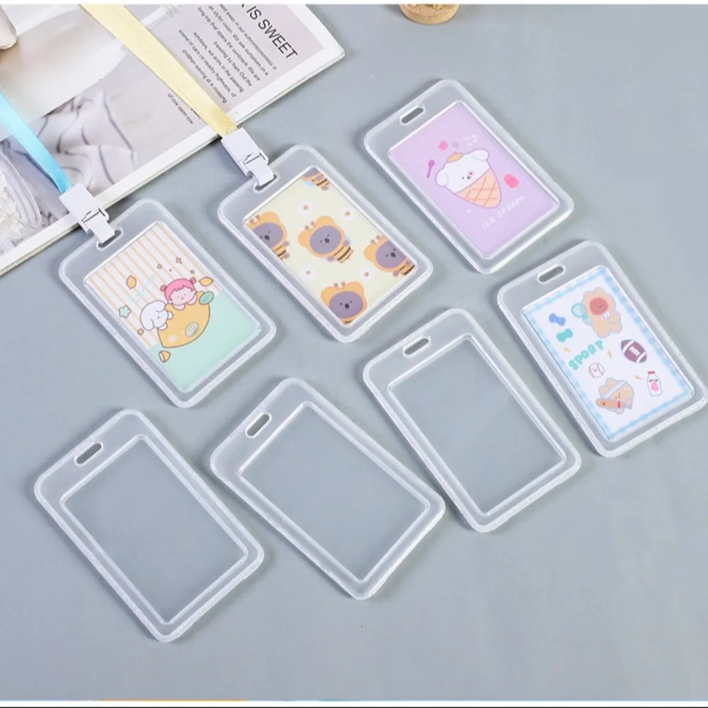 Transparent Card Cover Business Bus Bank Credit Cards Holder Waterproof Id Card Sleeve Plastic Name Cover Hang Rope