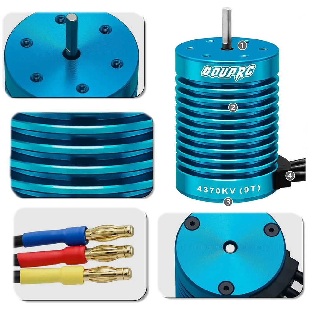 Moteur RC sans balais 4370KV avec ESC 60A installé dans un châssis de voiture 1/10