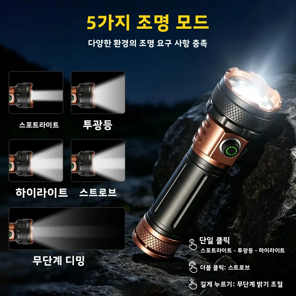 BORUiT 1000LM 울트라 브라이트 7LED 손전등 다목적 자석 토치 라이트 USB 충전식 야외 방수 캠핑 랜턴