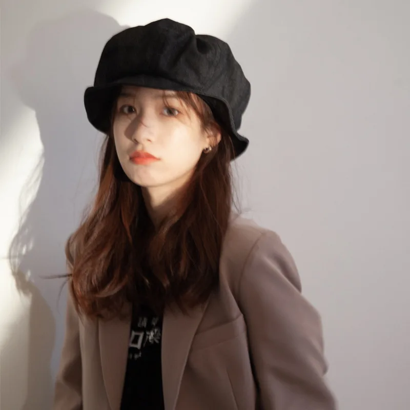 

Japanese Fisherman Hat For Women Spring Summer Could Shape Solid Color Beret Cap Large Brim Sun Protection Basin Hat Panama New