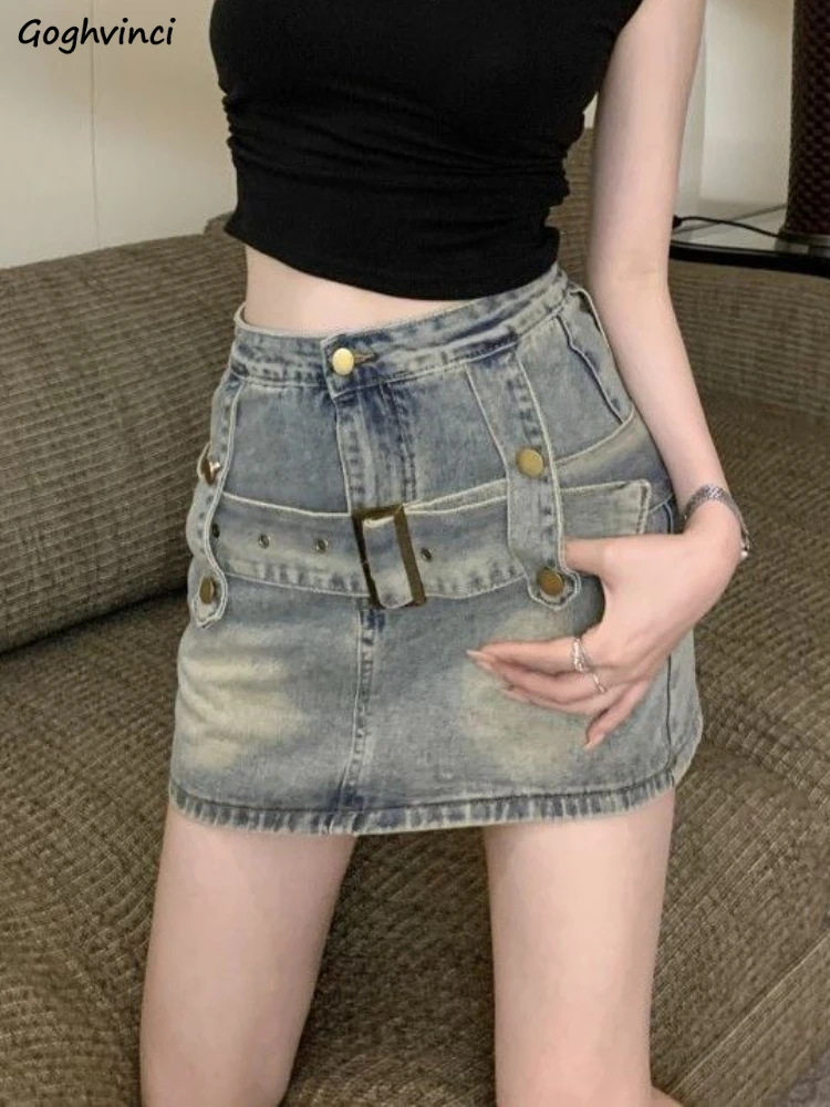 

Denim Skirts Women Y2k Retro Personality Slim Sexy Design Simple Mini Faldas Popular Empire Casual Daily Korean Style Ladies New