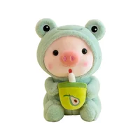 Cute Milk Tea Pig Plush Toy - Cartoon Animal Transformation Stuffed Doll, Kawaii Frog Plushie, Soft Hugging Pillow Gift 2