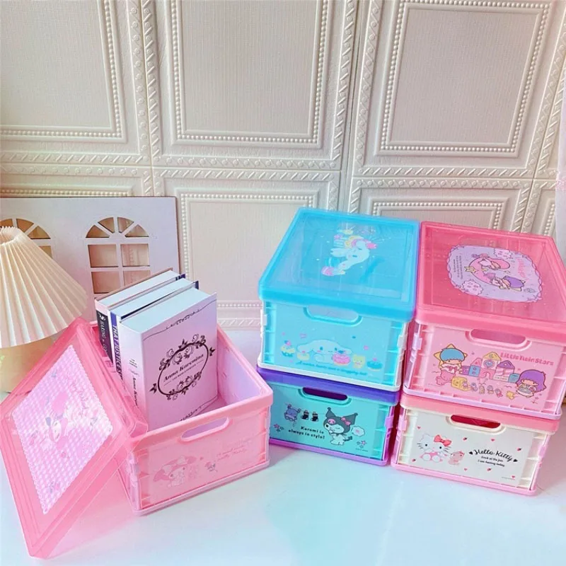 

Sanrio Kuromi My Melody Cinnamoroll Hello Kitty Folding Storage Box Cartoon Desktop High-Capacity Underwear Sundries Organizer