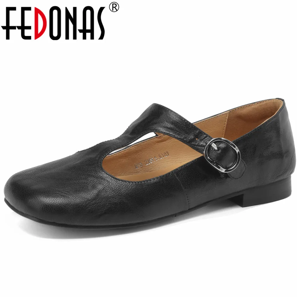 

FEDONAS Vintage Low Heels Women Pumps T-tied Genuine Leather Square Toe Casual Working Spring Summer New Basic Shoes Woman Retro