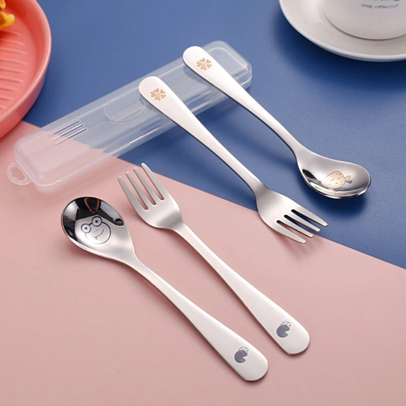 Children Learn to Eat Spoon Fork Set Food Feeding Cutlery Baby Dinnerware 3PCS