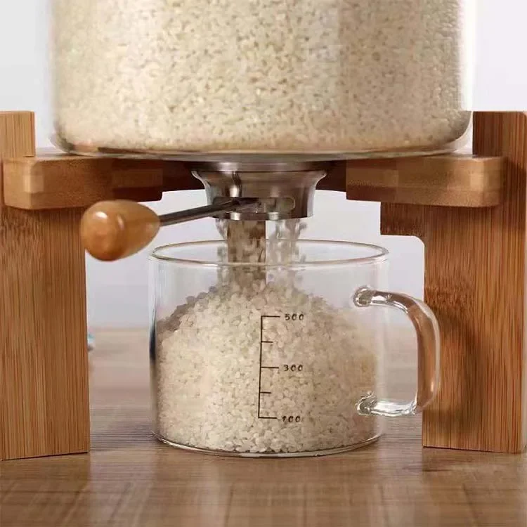 Flour and Cereal Container Dispenser Glass Food Storge Jar for Kitchen and Pantry Store Pet Food Airtight Lid and Wooden Stand 4