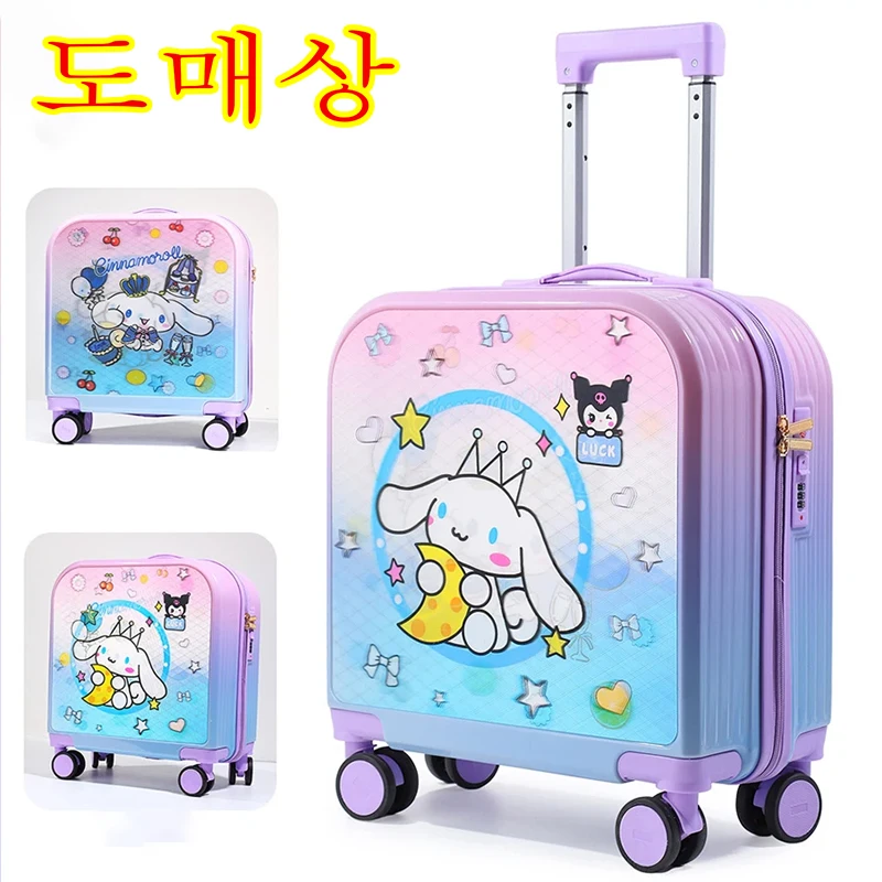 

Sanrios Anime Kids Travel Suitcase 20 Inch Hello Kitty Cinnamoroll Kuromi Luggage Trolley Case Girls Rolling Universal Wheel Hot