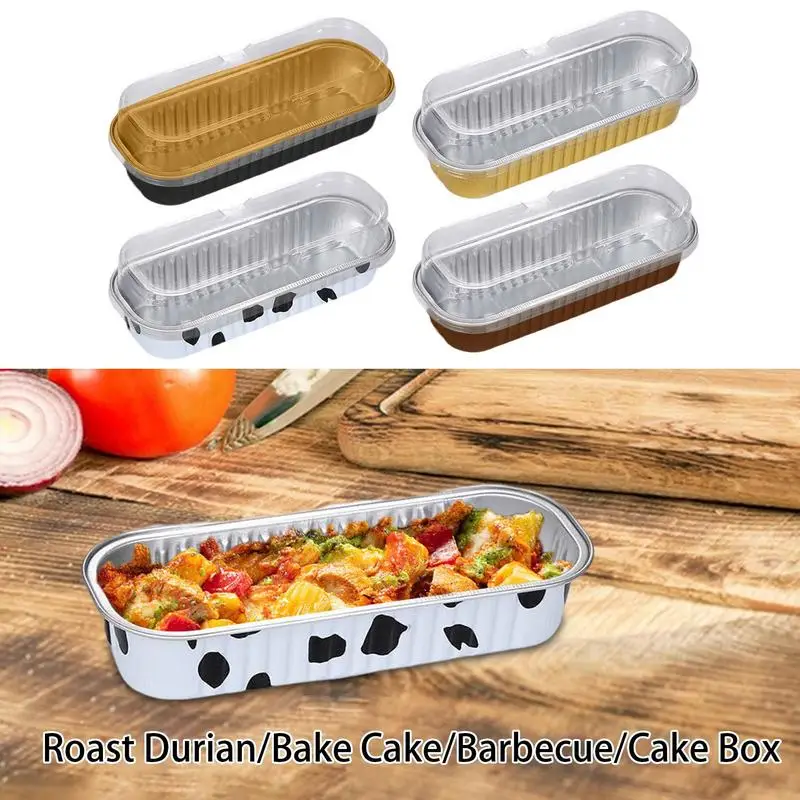 

Mini Cake Pan Disposable Mini Loaf Pans With Lids Aluminum Foil Narrow Cake Pans Rectangle Cupcake Baking Non-Stick Baking Tins