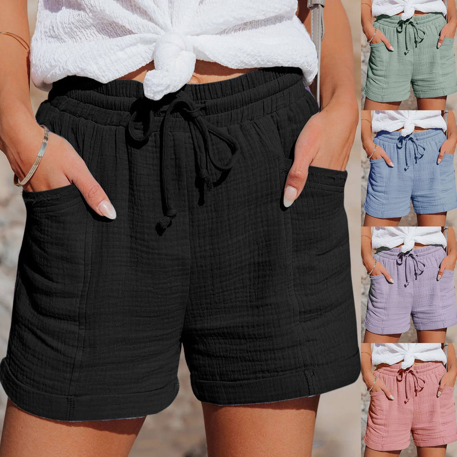 

Oversized Shorts for Women's 2024 Summer Fashion Cotton Linen Casual Loose Straight Shorts Women's Elastic Waist Cropped Pants