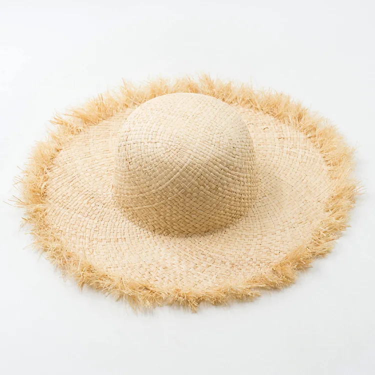 DIY natürlicher Basthut Körper Millinery Sommer Strohhut breite Krempe Panamahut Kentucky Derby Sonnenhut mit Bommel Blumengürtel Schleife – Detail 9
