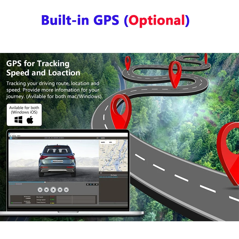   ķ UHD 4K + 1080P   2 ġ ڵ DVR,  96670 GPS Ʈ  ڴ,   ī޶, ߰ ð