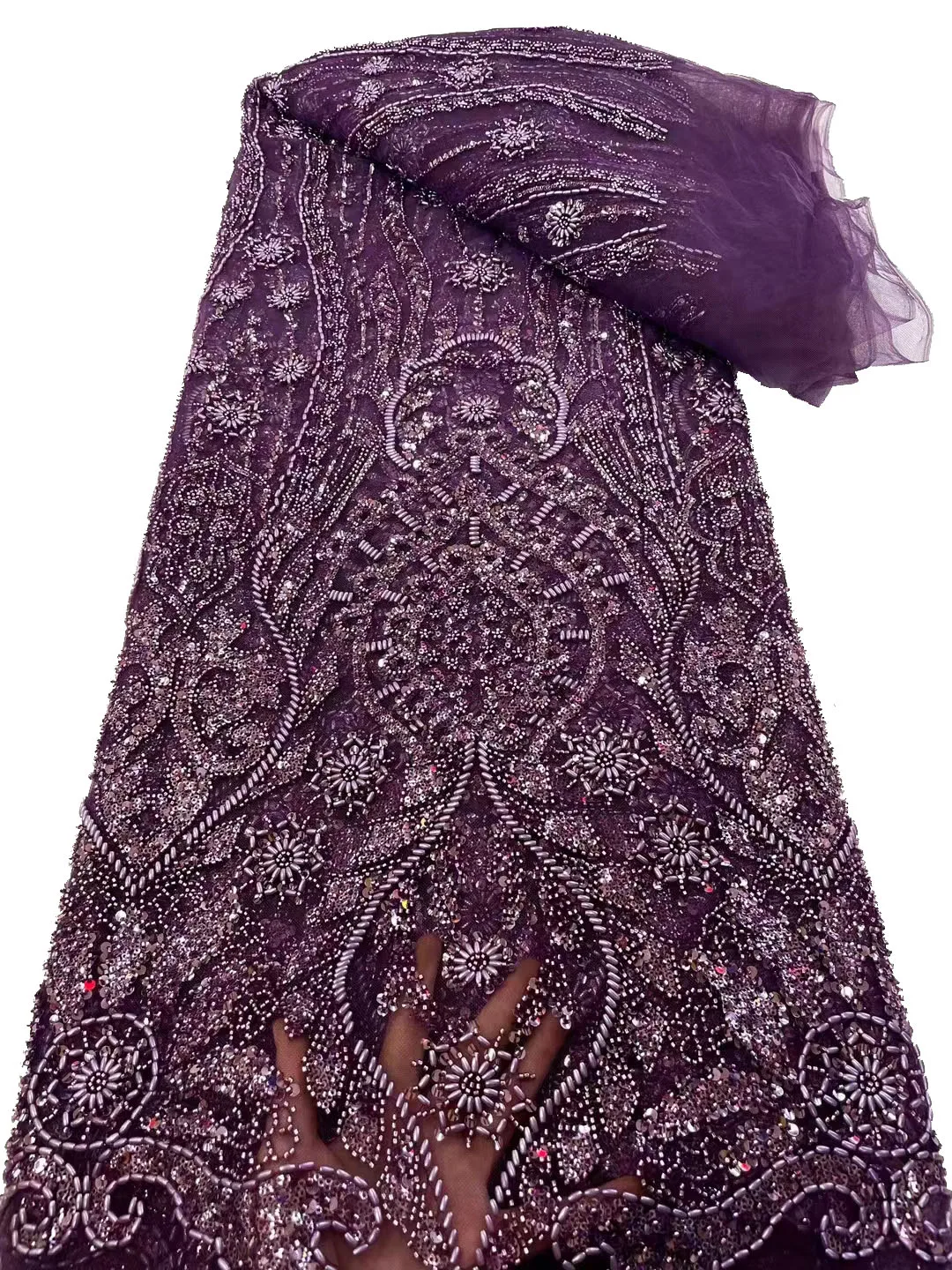 

New heavy industry full full plate bead tube embroidery lace, high-end sequin wedding dress special performance evening dress