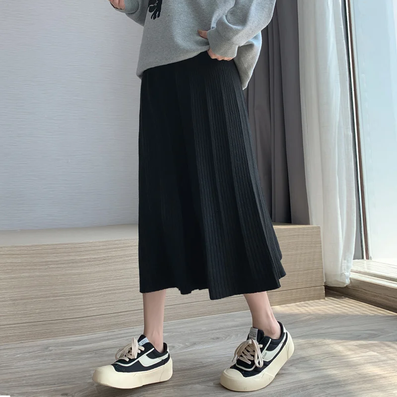 Winter Maternity Belly Knitted Skirts Pregnancy Full-skirted High Waist Long Loose Umbrella Skirt Plus Size Pregnant Women Skirt