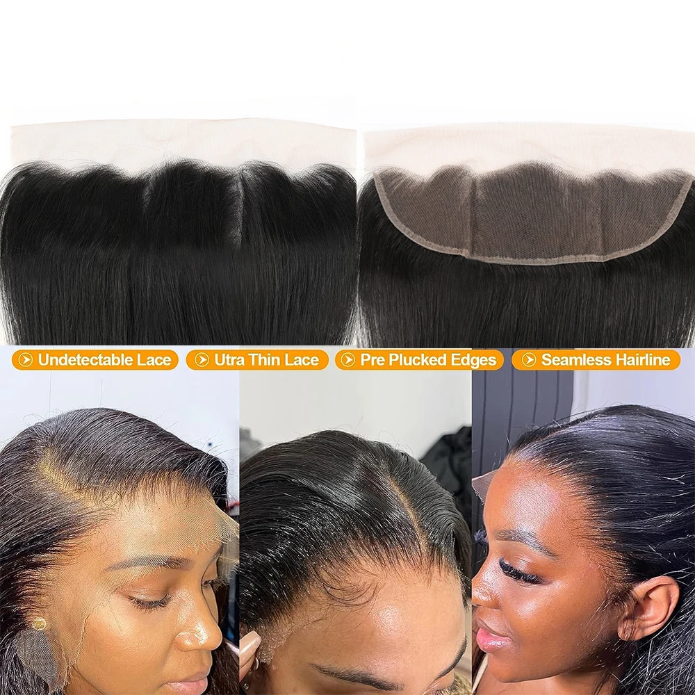 13x4 Lace Frontal Only Natural Hairline Straight Remy Human Hair Closure 100% Hand Tied Transparent Lace Frontal 8 14 16 Inches