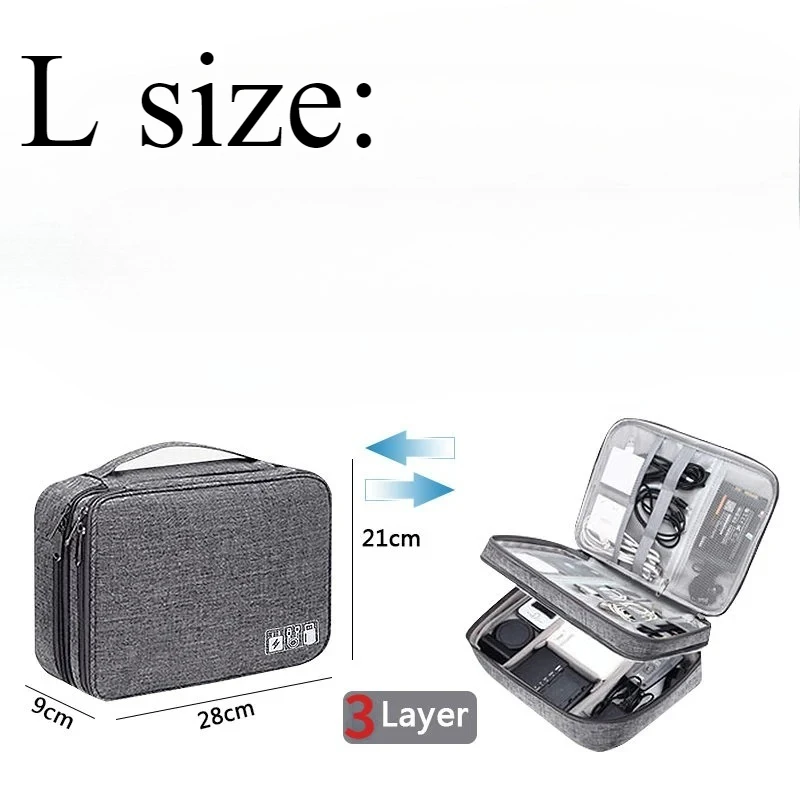 Electronic Cable Organizer Bag Waterproof Travel Storage Bag with Adjustable Divider, Shockproof Portable Double Layer Tech Bags - 4