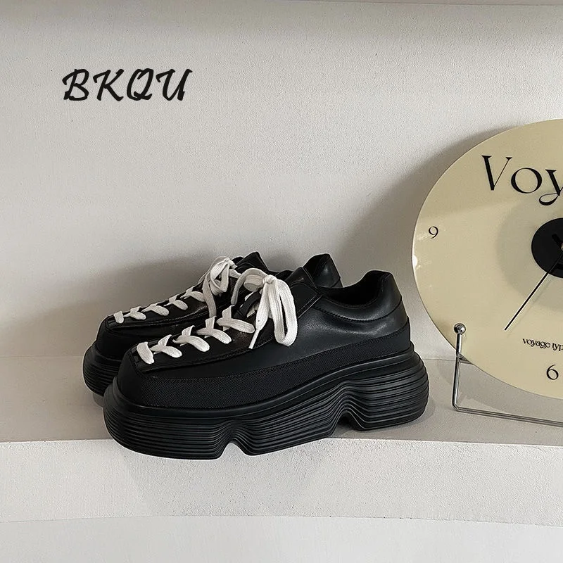 BKQU 2024 Increase 7CM Original Square Head Bread Fried Street Big Head Japanese New Explosion-style Thick Soled Daddy Shoes 3