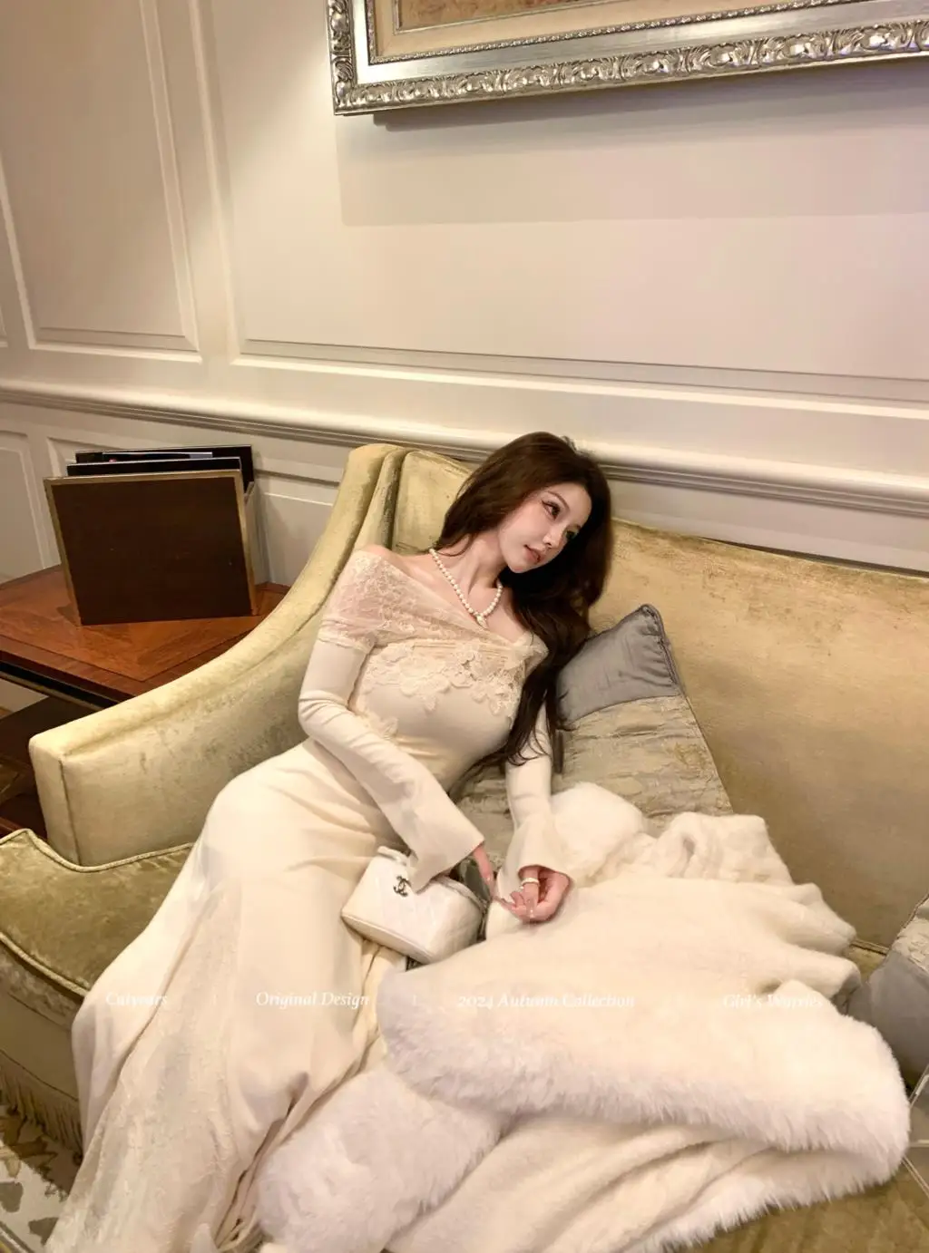 Vestidos de punto nuevos de otoño e invierno para mujer, cuello alto, manga acampanada, encaje de retazos, corte sirena, moda coreana, Vestidos para mujer