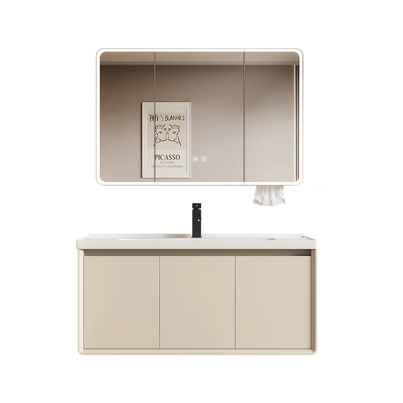 Cream Style Thickened Honeycomb Aluminum Rounded Corner Bathroom Cabinet Wash Basin Cabinet Combination Bathroom Vanities