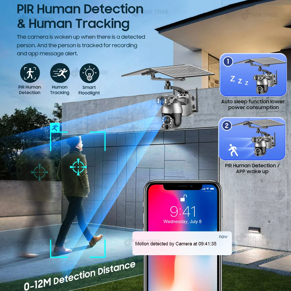 4K 50X Optical Zoom Dual Lens Solar Camera 10MP 4G Sim Card PTZ Surveillance WIFI Outdoor Security Humanoid Tracking CCTV IP Cam 5